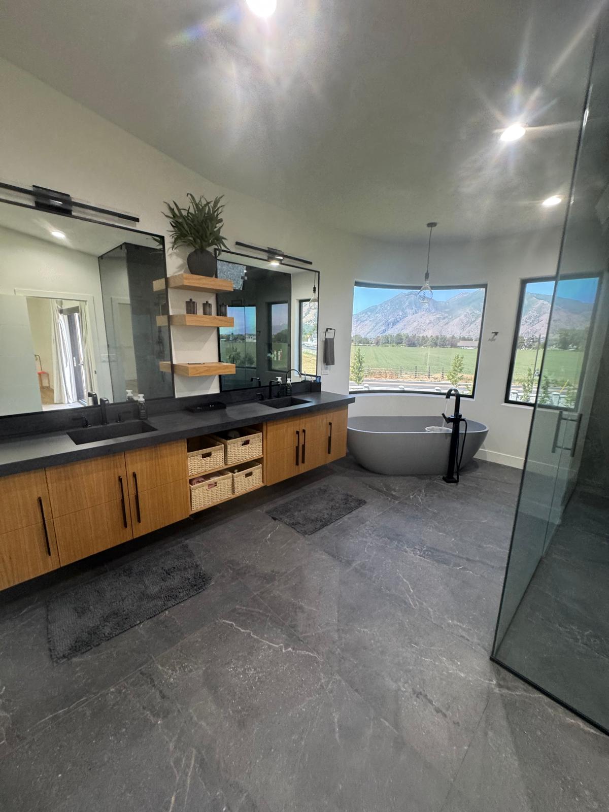 Luxury bathroom with mountain views