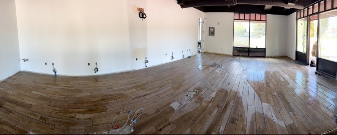 Large commercial wood-look tile floor